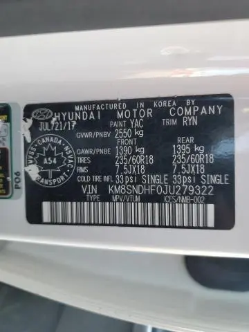 2018 HYUNDAI SANTA FE SE