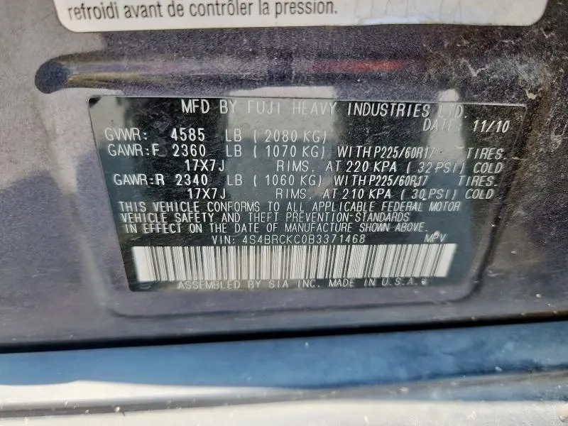 2011 SUBARU OUTBACK 2.5I LIMITED  