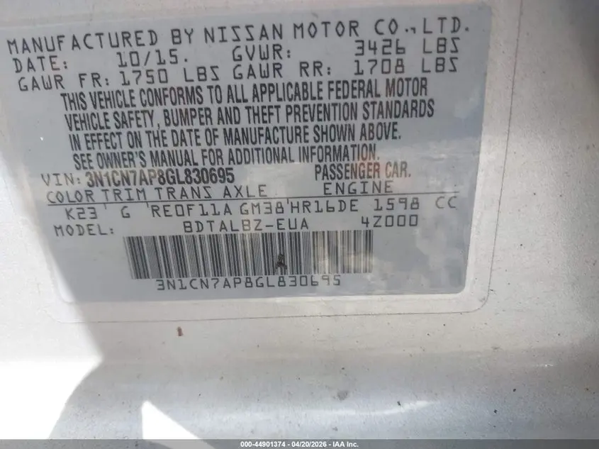 2016 NISSAN VERSA  