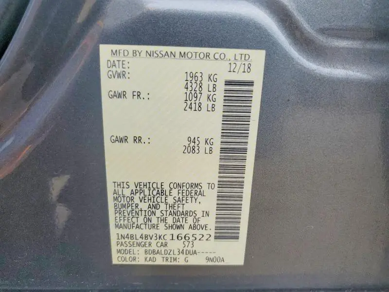 2019 NISSAN ALTIMA S  