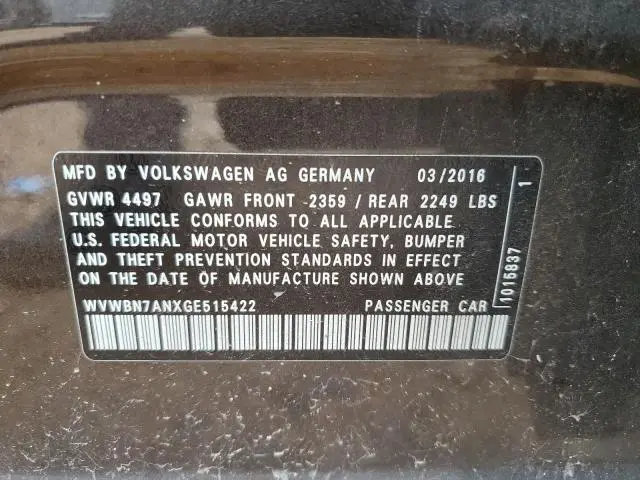 2016 VOLKSWAGEN CC BASE  