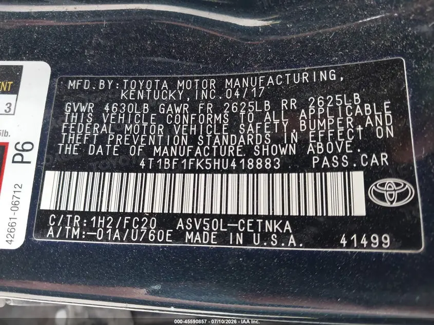 2017 TOYOTA CAMRY LE
