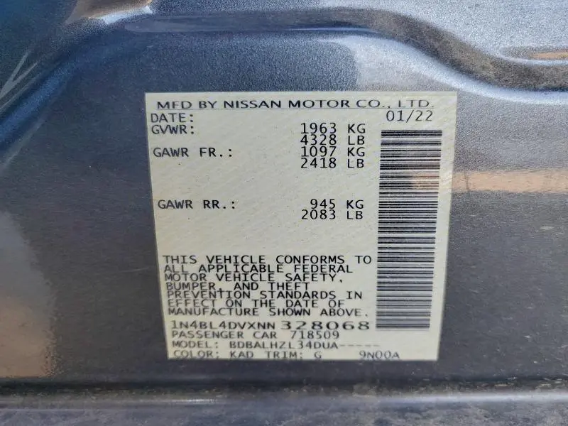 2022 NISSAN ALTIMA SV  