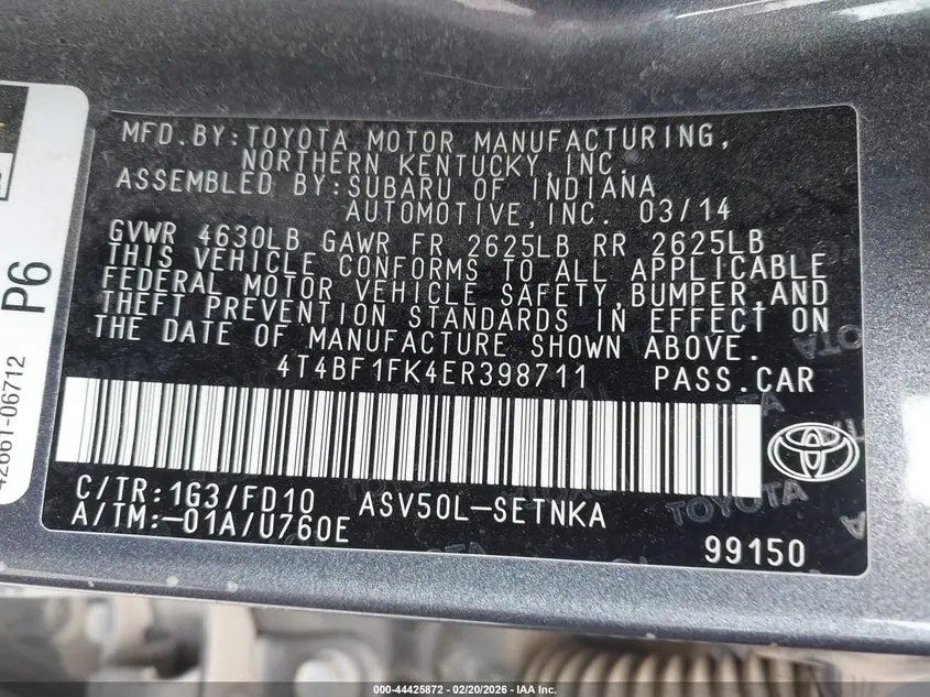 2014 TOYOTA CAMRY LE