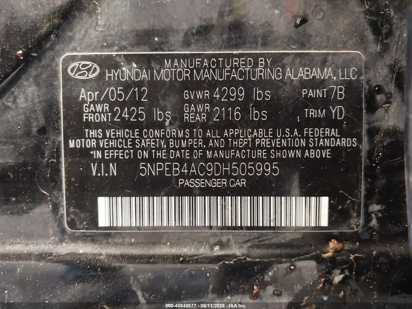 2013 HYUNDAI SONATA GLS
