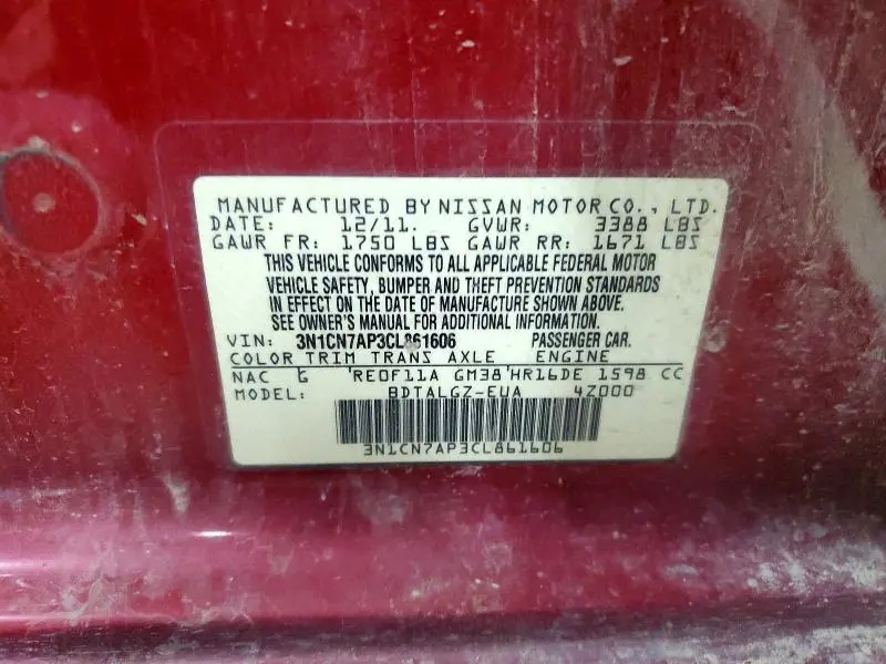 2012 NISSAN VERSA 1.6 S  