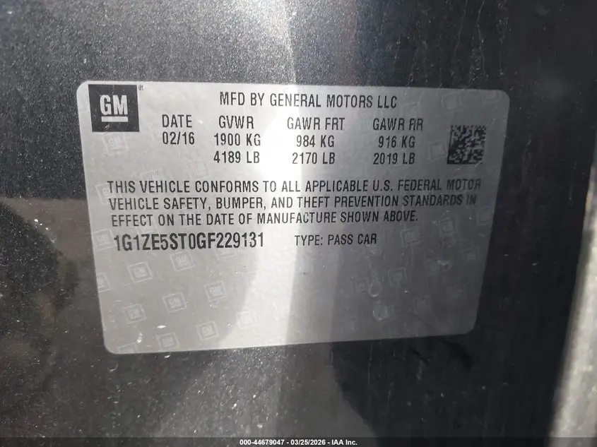 2016 CHEVROLET MALIBU 1LT