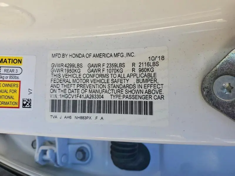 2018 HONDA ACCORD EX  