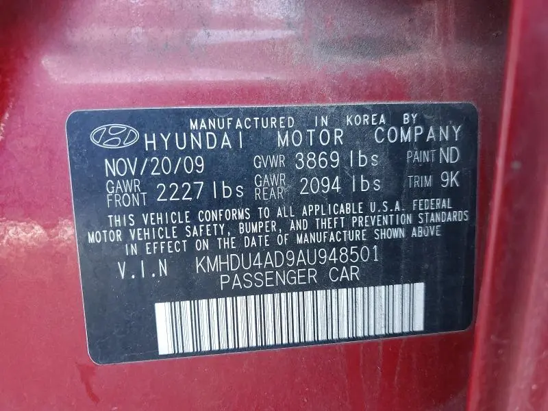 2010 HYUNDAI ELANTRA BLUE  