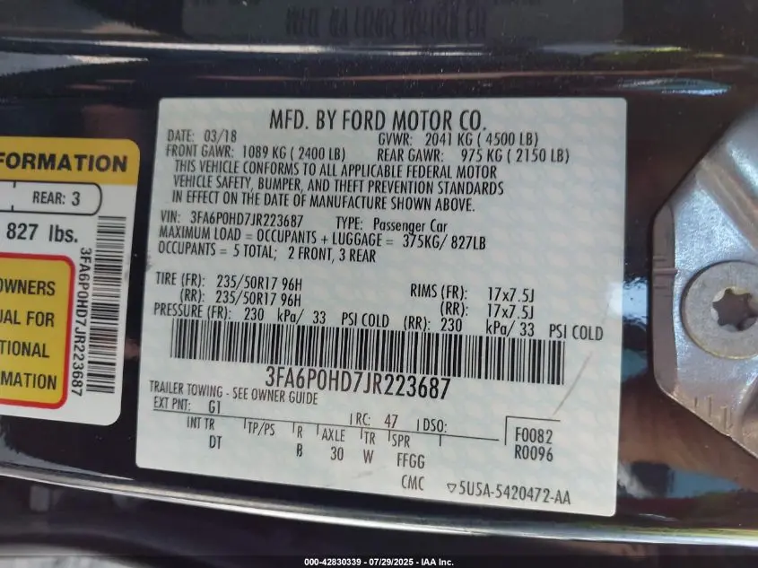 2018 FORD FUSION SE