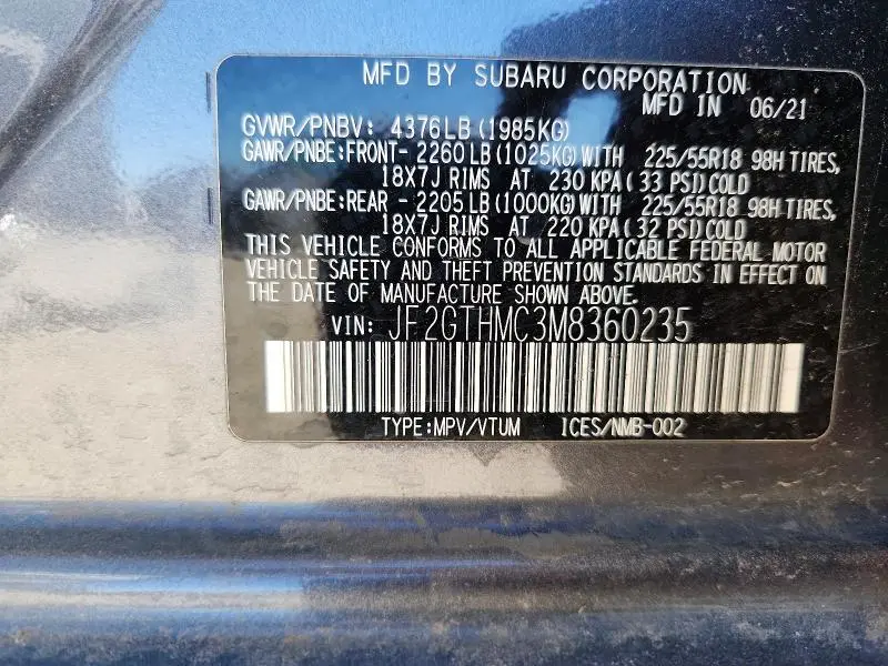 2021 SUBARU CROSSTREK LIMITED  