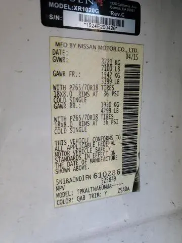 2015 NISSAN ARMADA SV  