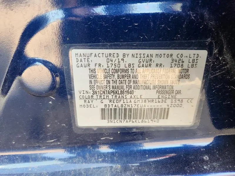 2019 NISSAN VERSA SV  
