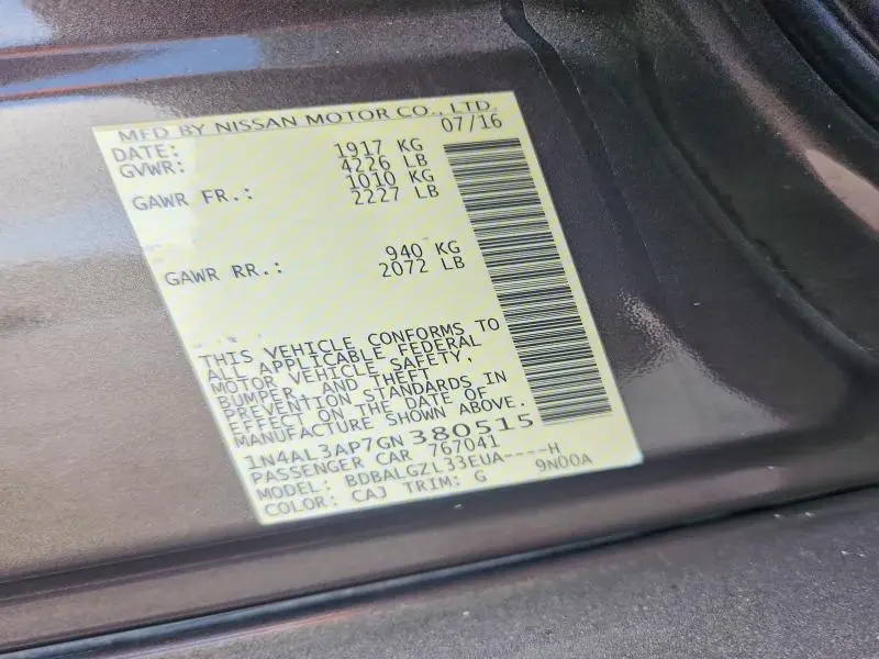 2016 NISSAN ALTIMA 2.5 S  