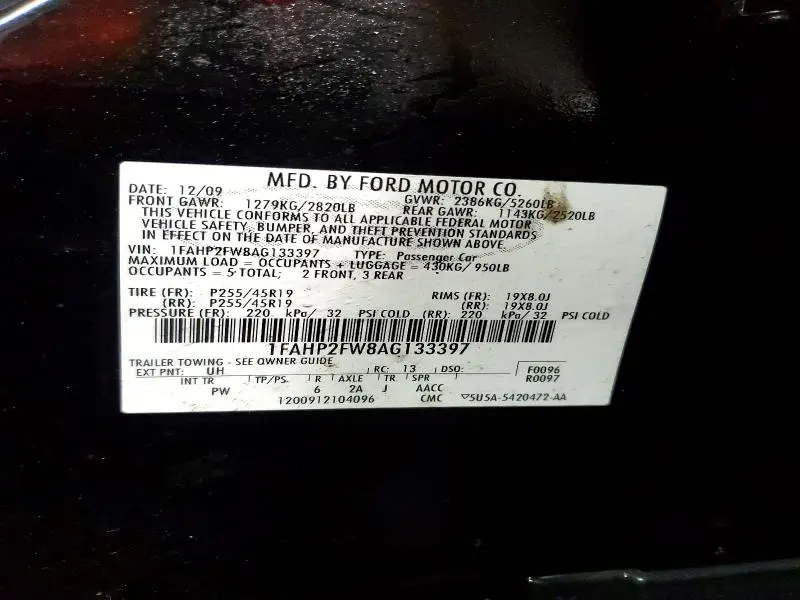 2010 FORD TAURUS LIMITED  