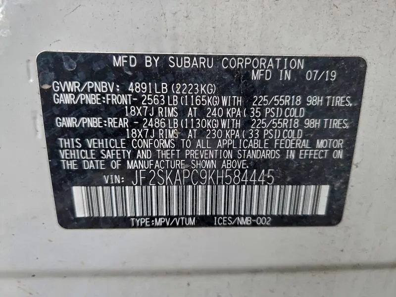 2019 SUBARU FORESTER SPORT  