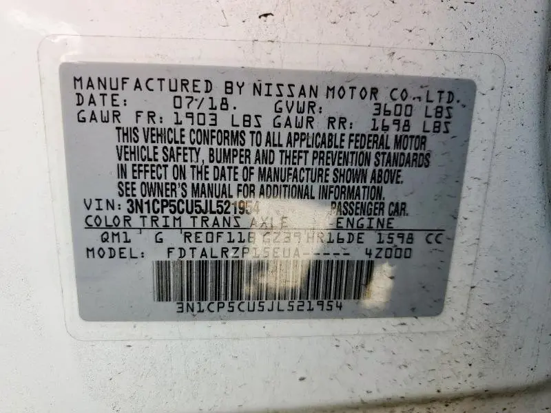 2018 NISSAN KICKS S  