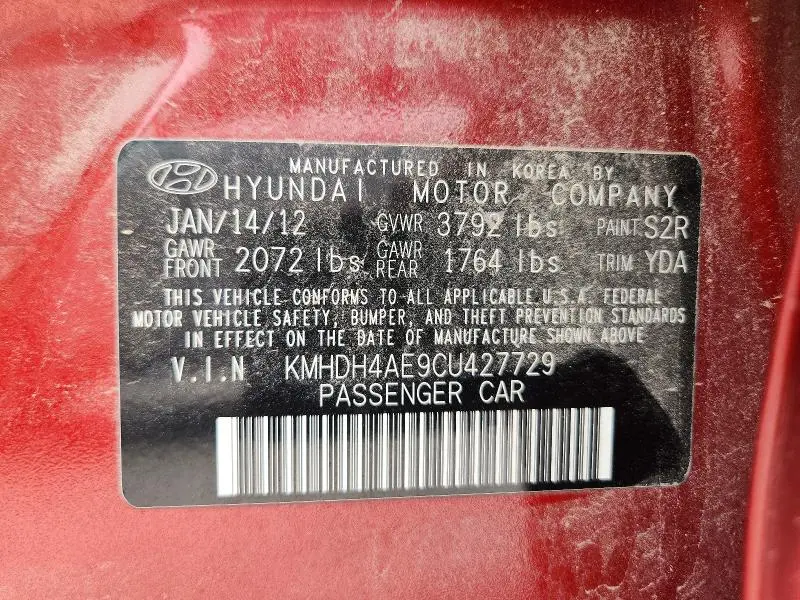 2012 HYUNDAI ELANTRA LIMITED  