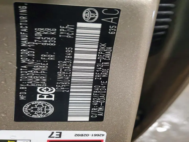 2010 TOYOTA COROLLA BASE  