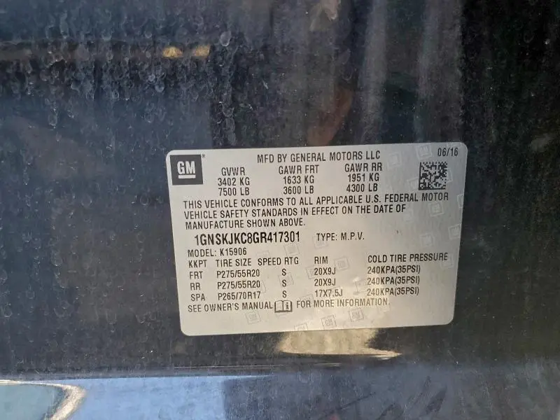 2016 CHEVROLET SUBURBAN K1500 LTZ  