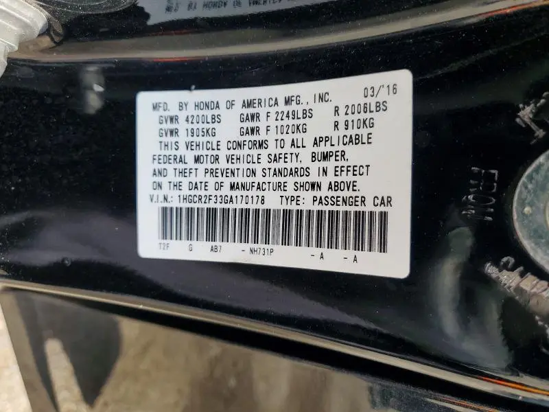 2016 HONDA ACCORD LX  