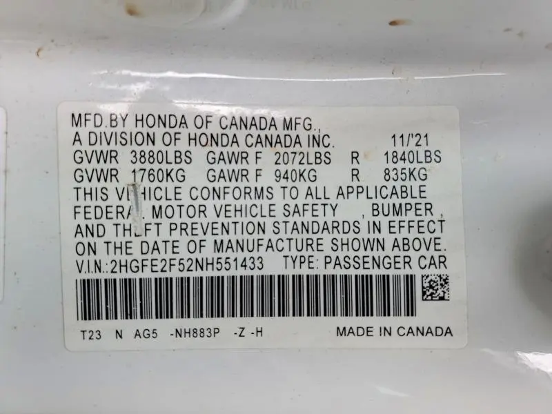 2022 HONDA CIVIC SPORT  