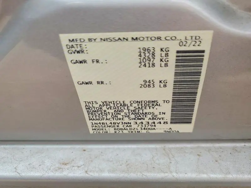 2022 NISSAN ALTIMA S  