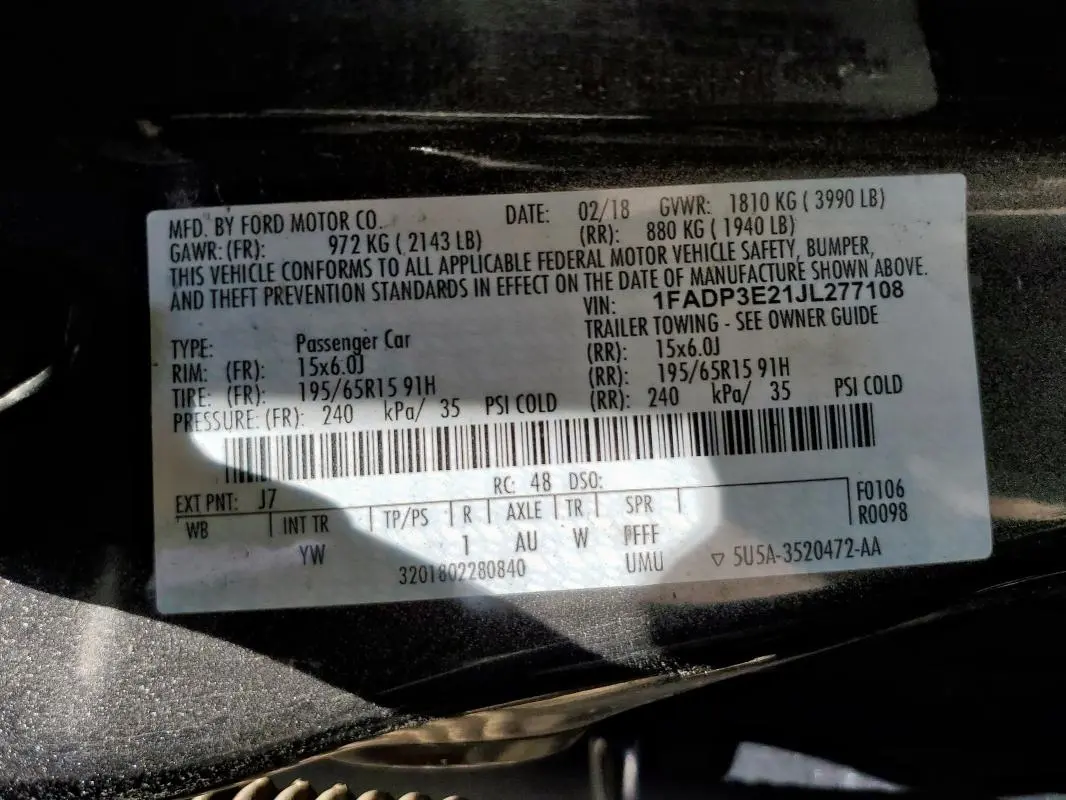 2018 FORD FOCUS S  