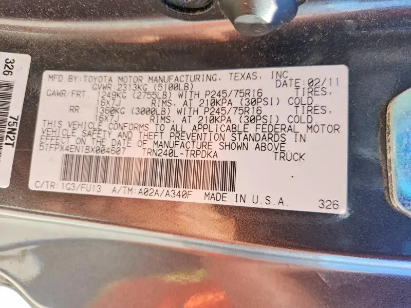2011 TOYOTA TACOMA BASE  