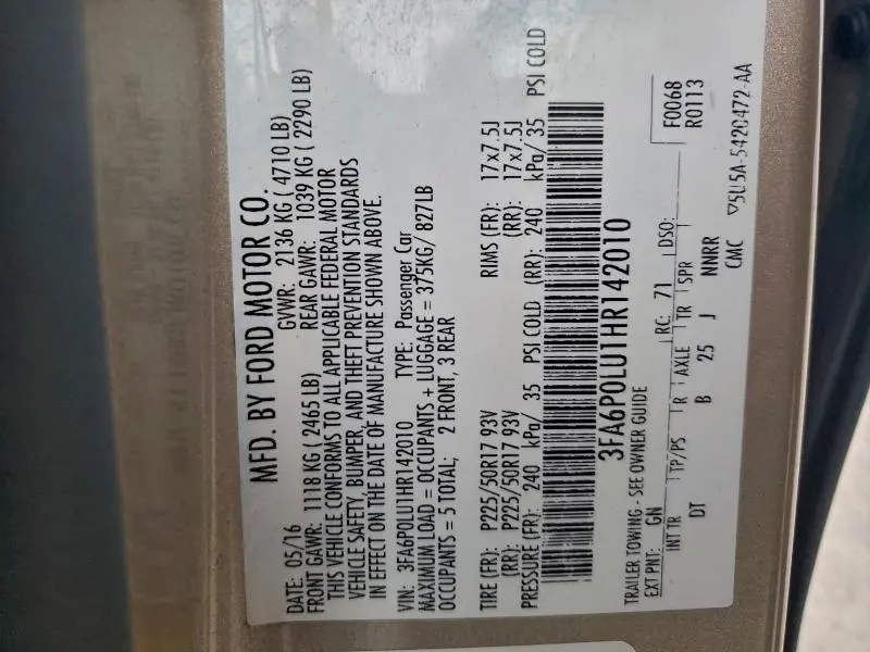 2017 FORD FUSION SE HYBRID  