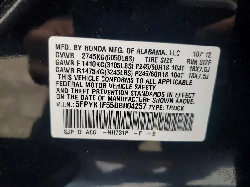 2013 HONDA RIDGELINE RTL  