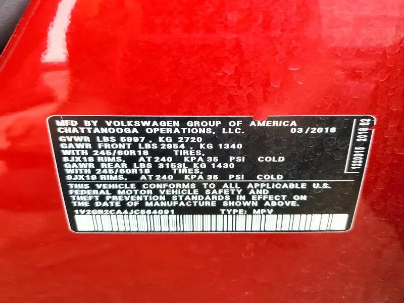 2018 VOLKSWAGEN ATLAS S  