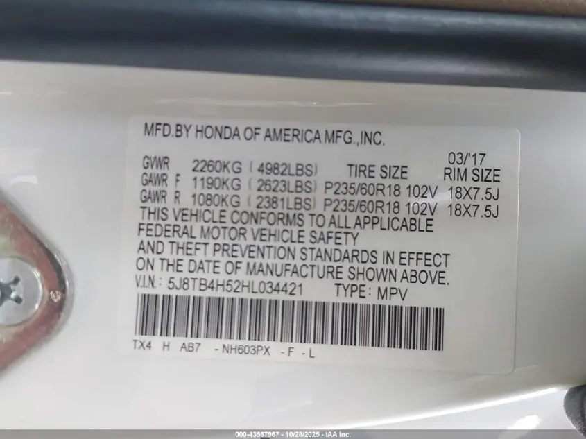 2017 ACURA RDX TECHNOLOGY   ACURAWATCH PLUS PACKAGES/W/TECHNOLOGY PACKAGE