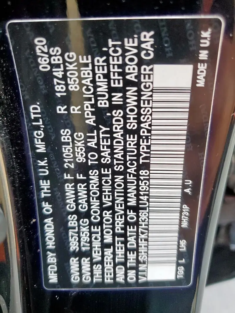 2020 HONDA CIVIC LX  