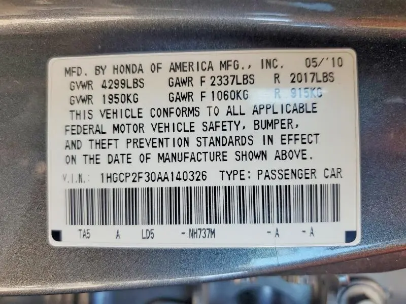 2010 HONDA ACCORD LX  