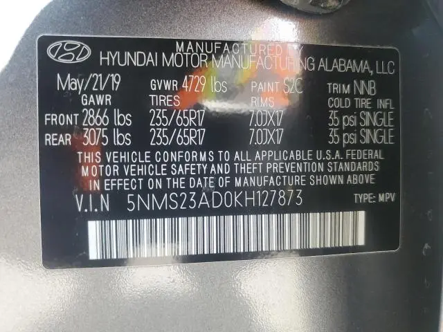 2019 HYUNDAI SANTA FE SE  