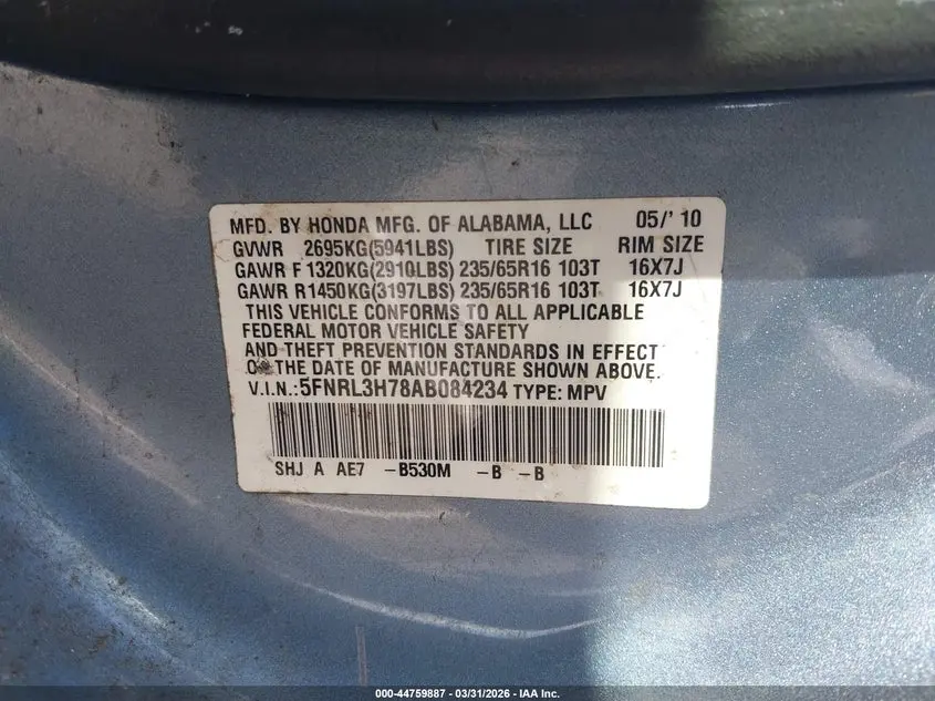2010 HONDA ODYSSEY EX-L