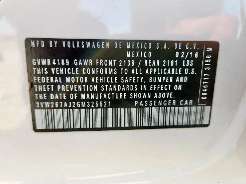 2016 VOLKSWAGEN JETTA S