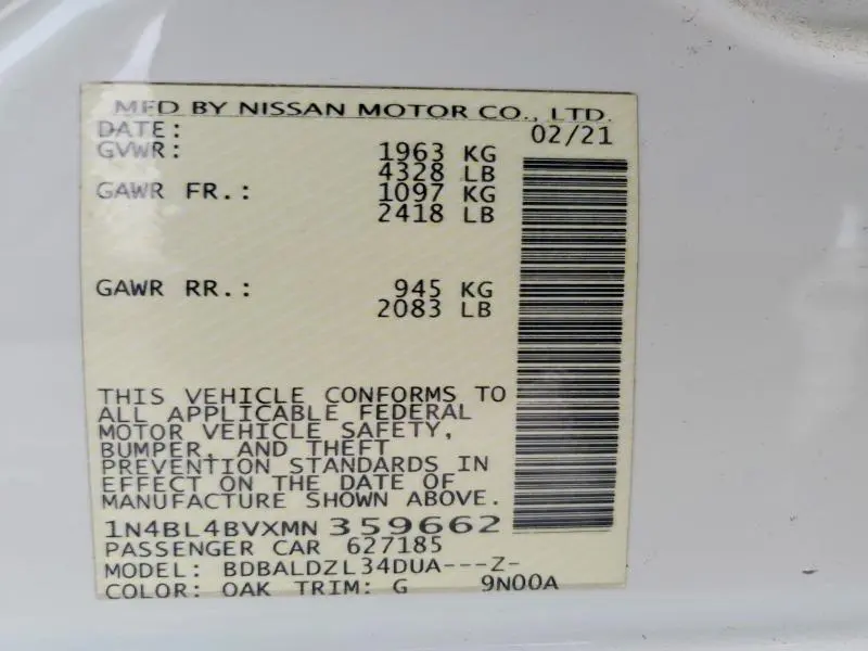 2021 NISSAN ALTIMA S  