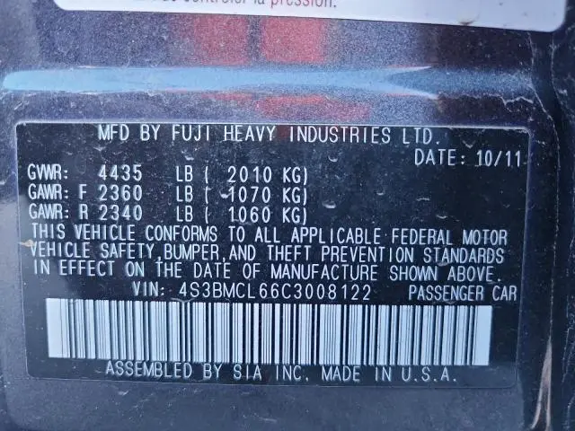 2012 SUBARU LEGACY 2.5I LIMITED  