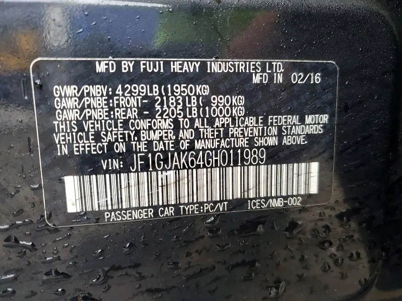 2016 SUBARU IMPREZA LIMITED  
