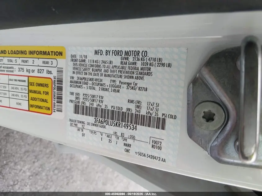 2019 FORD FUSION HYBRID SE
