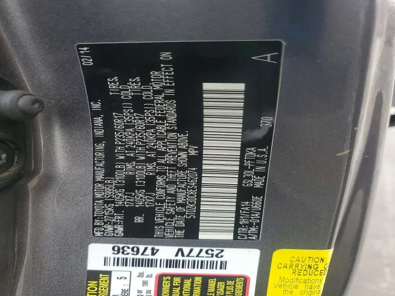 2014 TOYOTA SIENNA L 7-PASSENGER  