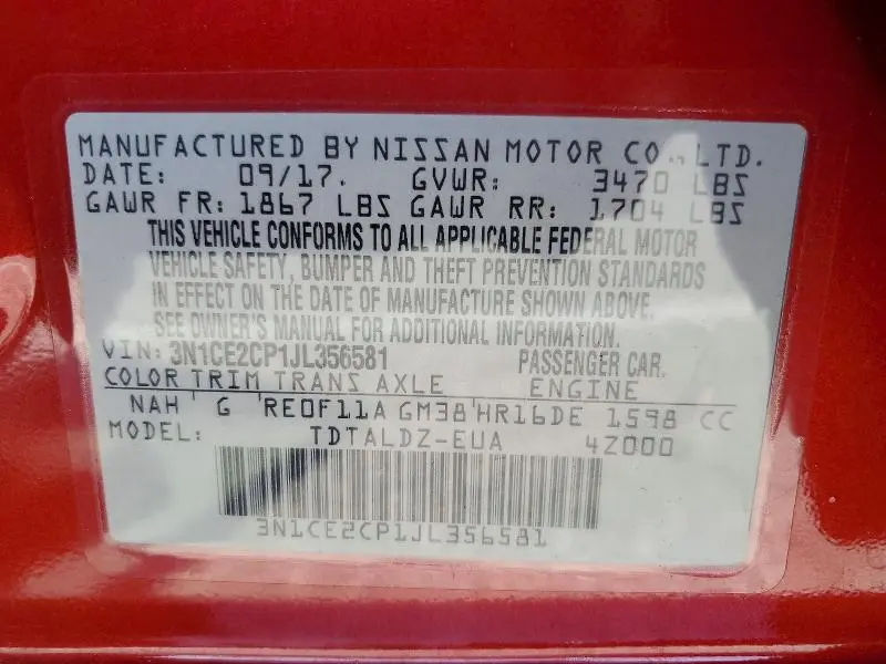2018 NISSAN VERSA NOTE SV  