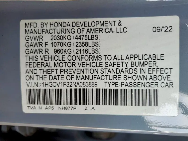 2022 HONDA ACCORD SPORT  