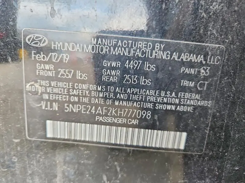 2019 HYUNDAI SONATA SE  