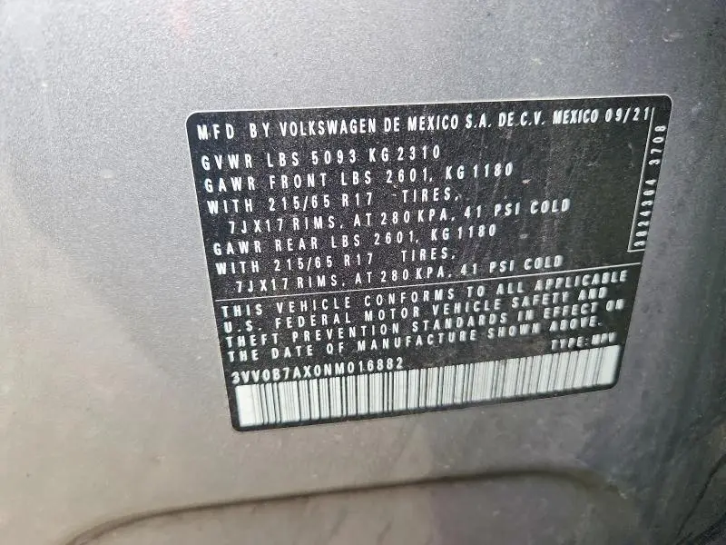 2022 VOLKSWAGEN TIGUAN S  