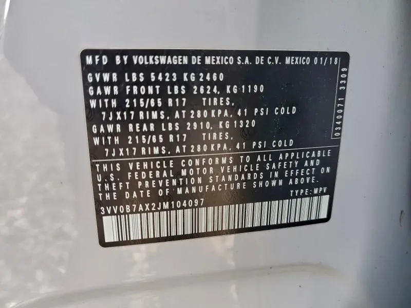 2018 VOLKSWAGEN TIGUAN S  