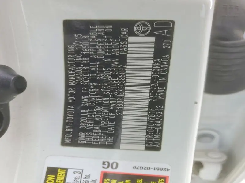 2016 TOYOTA COROLLA LE PLUS  