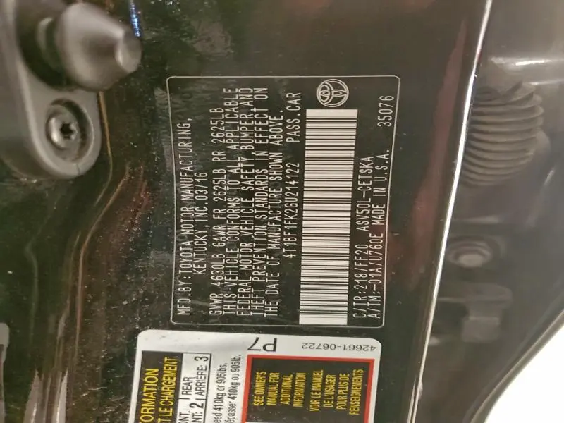 2016 TOYOTA CAMRY LE  